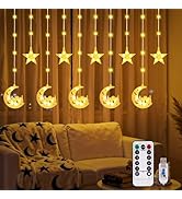 FIALAME 130 LED Ramadan Star Moon Curtain String Lights,8 Modes Ramadan Lights Decorations for Ho...