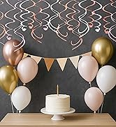 HonuGoGo Pink Hanging Swirl Decorations for Party – 42PCS Rose Gold Foil Ceiling Streamers with H...