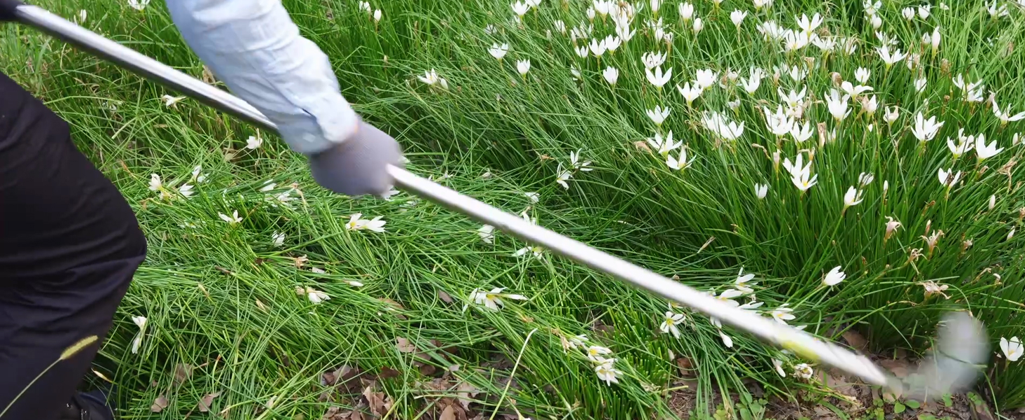 Easily cuts through weeds