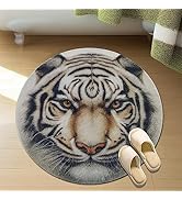 ZebraSmile Bathroom 3D Cute Tiger Round Bath Rug, Plush Floor Mat for Bedroom, Microfiber Fun Bat...