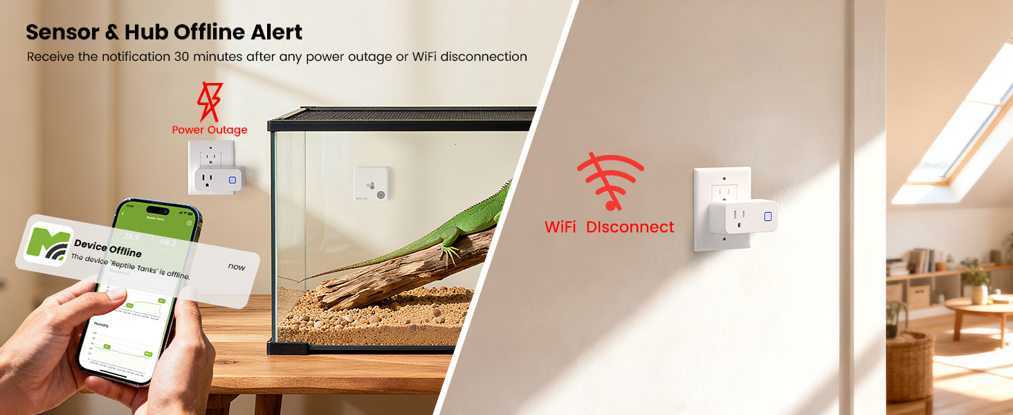 Receive the notification 30 minutes after any power outage or WiFi disconnection