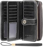 RNIEGA Leather Women Wallet RFID Blocking Large Capacity Clutch Card Holder with Wristlet