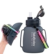 TakeToday Collapsible Water Bottles 40 OZ Motivational Water Bottle with Straw and Paracord Handl...