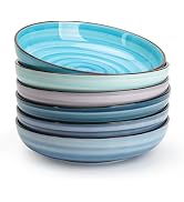 KitchenTour Large Pasta Bowls 34 oz, Ceramic Salad Serving Bowls Set of 6, 8.6 Inch Wide and Shal...