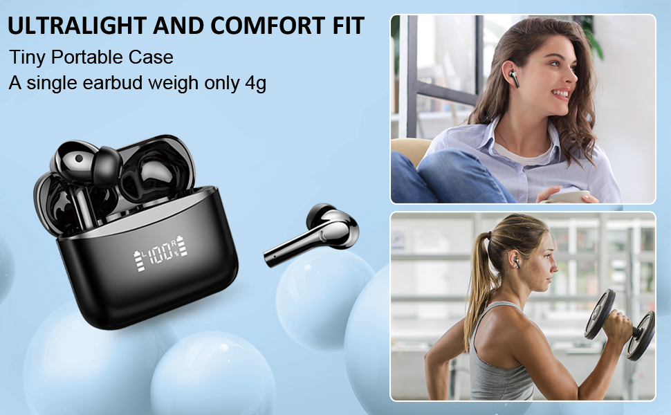 Earphones 13mm Drivers Big Bass Stereo, LED Power Display 45H Playtime USB-C, IP7 Waterproof