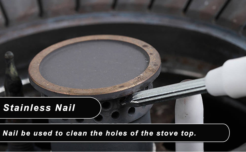 Brass wire brush +nylon brush on one side and stainless steel nail + spatula on another side.