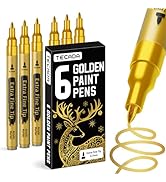 TECADA Gold Paint Pens Acrylic Markers - 6 Pack Permanent Markers, 0.7mm Extra Fine Tip Quick-dry...