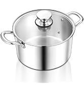 TeamFar 3.5 Quart Stock Pot, Tri-Ply Stainless Steel Pasta Pot with Lid | Cooking Broiling Eggs V...