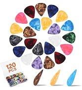 120 Pack Guitar Picks with Organizer Storage Box, Premium Celluloid Guitar 0.5 0.75 1.0 mm Includ...