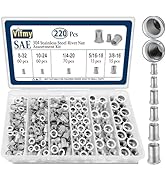 Vifmy SAE Rivet Nut Assortment Kit(220 Pcs),#8-32#10-24 1/4"-20 5/16"-18 3/8"-16 304 Stainless St...