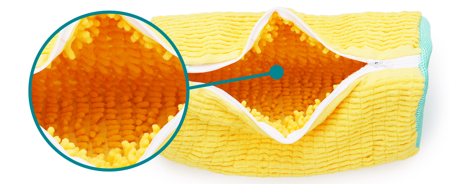 Continuation of yellow textured surface with blue circular indicators showing movement or action pattern.