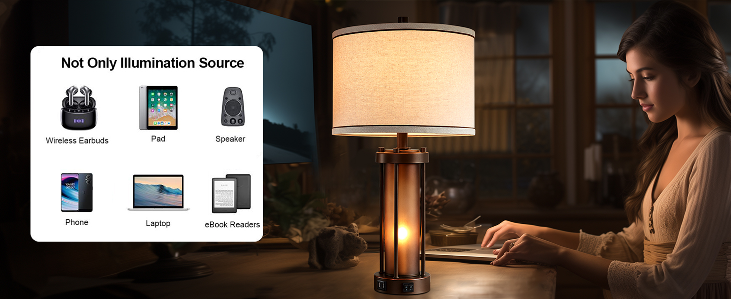 Table lamp with USB ports
