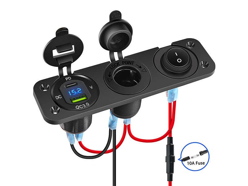 charger and cigarette lighter socket panel