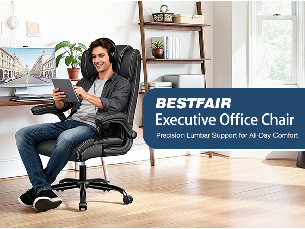 Ergonomic Office Chair Desk Computer Chair Leather High Back Executive Chairs with Adjustable Lumbar
