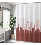 jinchan Burgundy and White Ombre Shower Curtain City Skyline Unique Design Shower Curtains for Ba...