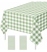 FALIZIFU 2 Pack Sage Green Gingham Tablecloth Disposable 54 × 108 Inch Sage Green and White Check...