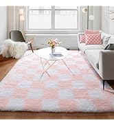 KICMOR 5x8 Area Rugs for Living Room, Light Pink and White Fluffy Shag Large Fuzzy Plush Soft Bed...