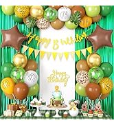 Jungle Safari Birthday Decorations, Safari Theme Party Supplies with Green Brown Animal Print Bal...