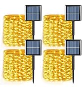 QITONG Solar Fairy Lights, 4 Pack Each 33ft 100 LED Warm White Christmas Light Outdoor Waterproof...