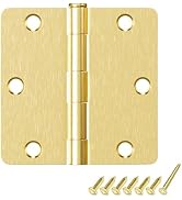 HOSOM 6 Pack Door Hinges Brushed Brass 3.5 Inch with 1/4" Radius Corners Rounded Satin Brass Inte...