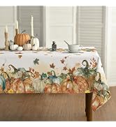Horaldaily Fall Tablecloth 60×84 Inch Rectangular, Thanksgiving Autumn Harvest Orange Pumpkin Lea...