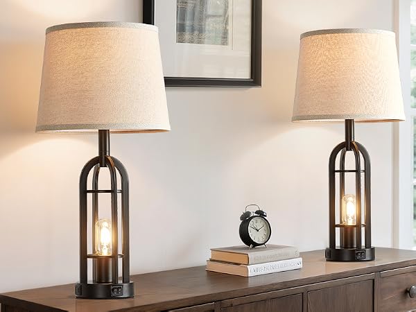 farmhouse table lamps for living room set of 2 Industrial Nightstand Lamps for Bedroom