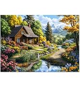 Motiloo Jigsaw Puzzles 500 Pieces for Adults - Mountain Cottage Landscape Jigsaw Puzzle, Nature S...
