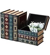 Hoowen 2 Pack Decorative Book Boxes, Wooden Vintage Book Shaped Trinket Box with Lid, Faux Stacke...
