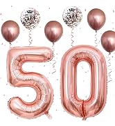 50th Birthday Balloons, 50th Birthday Decorations for Women with Rose Gold Birthday Print Confett...