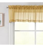 Welvetblk Gold Valances for Windows, Gold Sheer Curtains 14 Inch Length 2 Pack Kitchen Drapes, Mo...