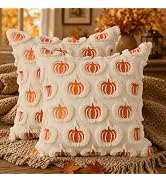 DFXSZ Fall Pillow Covers 18x18 Set of 2 Fall Decorations Beige Bright Orange Pumpkins Decor Throw...