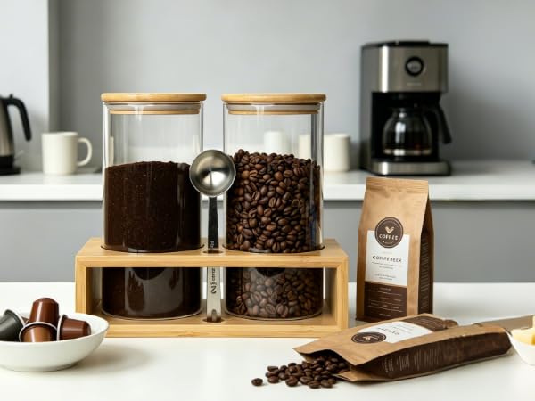 Coffee Container for Ground Coffee & Beans, Airtight Coffee Jar with Scoop for Coffee Bar