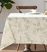 jinchan Rectangle Tablecloth - 52 x 52 Inch - Beige Linen Table Cloth - Farmhouse Floral Print Wa...