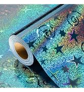 Burymento Blue Wrapping Paper, Metallic Holographic Star Gift Wrap with Shining Design for Birthd...