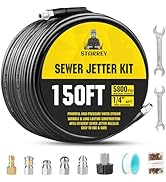 Pressure Washer Drain Jetter – Sewer Jetter Kit for Pressure Washer 150ft 1/4 Inch NPT Hose Nozzl...