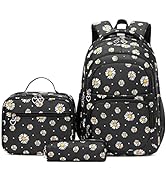 YJMKOI 3Pcs Daisy Prints Backpack for Girls Middle-School Elementary Students Bookbag Set with Lu...