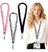 3Pcs Scrunchie Lanyard Teacher for Id Badges Keys with Retractable Badge Reel Cute Teacher Lanyar...