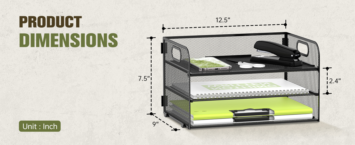 3-tier paper organizer size