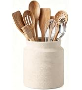 Rustic Utensil Holder for Kitchen Countertop - 7.6 inch Ceramic Utensil Crock Farmhouse Cooking U...