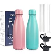 Insulated Water Bottle,2 Pack-9oz Stainless Steel Water Bottles with straw lid,Metal Sports Therm...