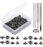 TLKKUE 50 Sets Leather Snap Fasteners Kit 10mm Black Metal Snap Buttons kit Stainless Steel with ...