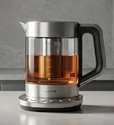 Silver Vianté glass tea maker brewing loose-leaf tea on the countertop