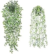 Tiyard 2pcs Artificial Hanging Plants Fake Hanging Plants Potted Greenery Fake Plant Decor Fake E...
