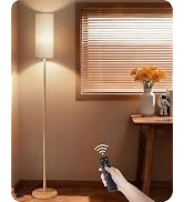 Wooden Textured Pole Lamp, Dimmable Floor Lamps for Living Room with Remote and Foot Switch, 64.4...