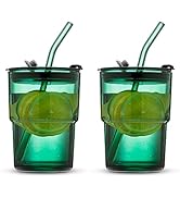 BLUEPOLAR 13oz/400ml Glass Water Tumbler with Straw and Lid Sealed Carry On Thick Wall Iced Coffe...