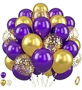 Paready Purple and Gold Balloons, 50 Pcs Dark Purple Party Balloons, 12 Inch Retro Purple Metalli...