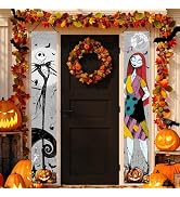 Jack Skellington Sally Banner Nightmare Before Christmas Halloween Decorations Porch Door Sign We...