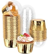 EUSOAR Gold Cupcake Cups with Lids,3.5 oz 50pcs Disposable Aluminum Foil Muffin Liners, Oven-safe...