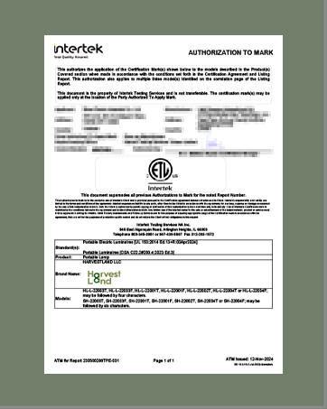 Harvestland safty certificate