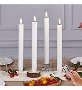 Girimax White Ribbed Flameless Taper Candles with Remote, Flickering LED Wax Candlesticks Battery...